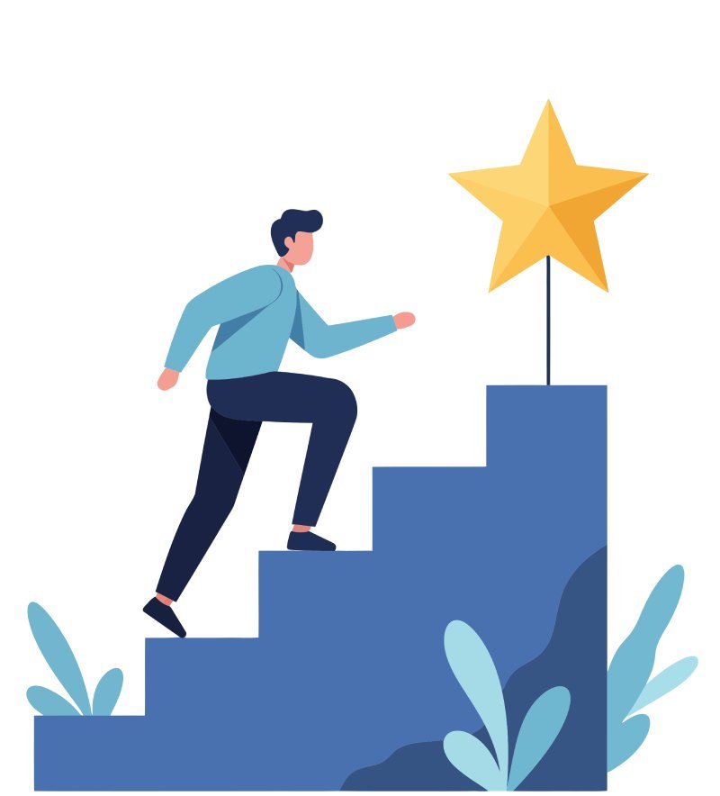 Associate climbing steps toward a career goal and success